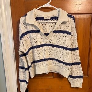 Universal Thread V-Neck Sweater in Cream and Blue